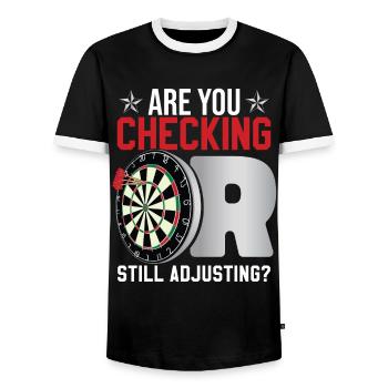 Darts Player Saying Funny - Men's Ringer Shirt - black/white - Front - AI Model Female 172 light (172cm) & AI Model Male 178 light (178cm)