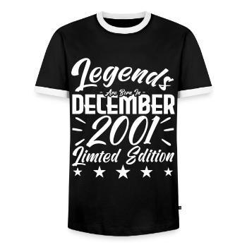 Jubiläumsgeschenk, Legenden werden im Dezember 2001 geboren - Männer Kontrast-T-Shirt - Schwarz/Weiß - Vorne - AI Model Female 172 light (172cm) & AI Model Male 178 light (178cm)