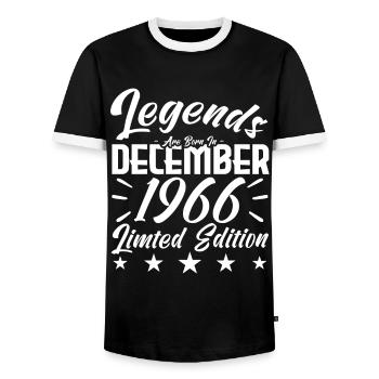 anniversary gift,Legends are born in DECEMBER 1966 - Men's Ringer Shirt - black/white - Front - AI Model Female 172 light (172cm) & AI Model Male 178 light (178cm)