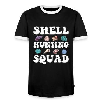Shell Hunting Squad, collecting shells - Men's Ringer Shirt - black/white - Front - AI Model Female 172 light (172cm) & AI Model Male 178 light (178cm)