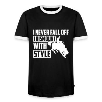 I Never Fall Off Dismount With Style, Rodeo reiten - Männer Kontrast-T-Shirt - Schwarz/Weiß - Vorne - AI Model Female 172 light (172cm) & AI Model Male 178 light (178cm)