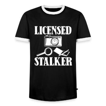 Licensed Stalker - Privatdetektiv - Männer Kontrast-T-Shirt - Schwarz/Weiß - Vorne - AI Model Female 172 light (172cm) & AI Model Male 178 light (178cm)