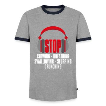 Stop Chewing Breathing Swallowing, Misophonie - Männer Kontrast-T-Shirt - Grau/Navy  - Vorne - AI Model Female 172 light (172cm) & AI Model Male 178 light (178cm)