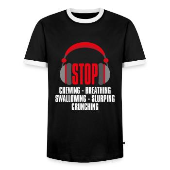Stop Chewing Breathing Swallowing, Misophonie - Männer Kontrast-T-Shirt - Schwarz/Weiß - Vorne - AI Model Female 172 light (172cm) & AI Model Male 178 light (178cm)