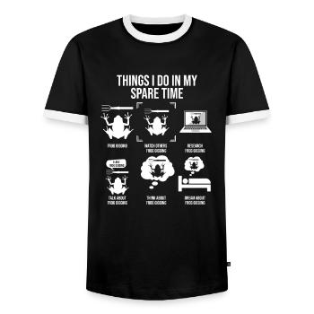 Things I Do In My Spare Time, Frog Hunt - Men's Ringer Shirt - black/white - Front - AI Model Female 172 light (172cm) & AI Model Male 178 light (178cm)
