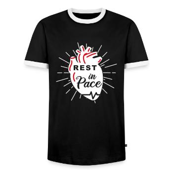 Rest In Pace, open-heart surgery - Men's Ringer Shirt - black/white - Front - AI Model Female 172 light (172cm) & AI Model Male 178 light (178cm)