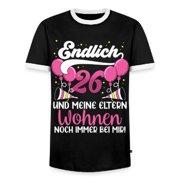 Endlich 26 Meine Eltern Wohnen Immer Noch Bei Mir - Männer Kontrast-T-Shirt - Schwarz/Weiß - Vorne - AI Model Female 172 light (172cm) & AI Model Male 178 light (178cm)