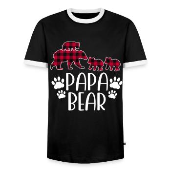 Papa Bear 3 children - Men's Ringer Shirt - black/white - Front - AI Model Female 172 light (172cm) & AI Model Male 178 light (178cm)