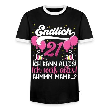 Endlich 21 Ich kann alles Ich weiß alles - Männer Kontrast-T-Shirt - Schwarz/Weiß - Vorne - AI Model Female 172 light (172cm) & AI Model Male 178 light (178cm)