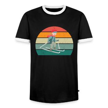 Ski Skier Skier Winter Snow Mountains - Men's Ringer Shirt - black/white - Front - AI Model Female 172 light (172cm) & AI Model Male 178 light (178cm)