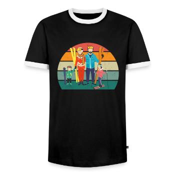 Ski Skier Skier Winter Snow Mountains - Men's Ringer Shirt - black/white - Front - AI Model Female 172 light (172cm) & AI Model Male 178 light (178cm)
