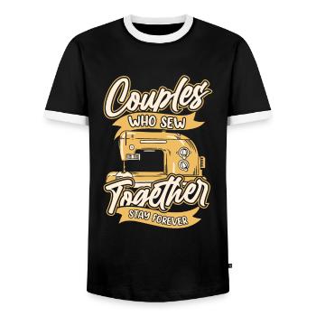 Sewing Sewing Machine Couple - Men's Ringer Shirt - black/white - Front - AI Model Female 172 light (172cm) & AI Model Male 178 light (178cm)