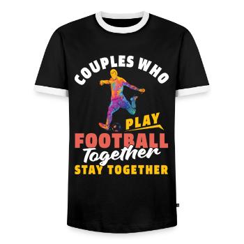 American Football Couple - Men's Ringer Shirt - black/white - Front - AI Model Female 172 light (172cm) & AI Model Male 178 light (178cm)