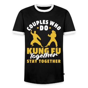 Kung Fu Couple - Men's Ringer Shirt - black/white - Front - AI Model Female 172 light (172cm) & AI Model Male 178 light (178cm)