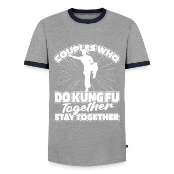 Kung Fu Couple - Men's Ringer Shirt - grey/navy  - Front - AI Model Female 172 light (172cm) & AI Model Male 178 light (178cm)