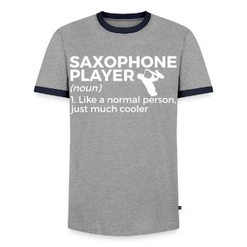 Musiciens de saxophone Musique de cuivres - T-shirt contrasté Homme - gris/marine  - Devant - AI Model Female 172 light (172cm) & AI Model Male 178 light (178cm)