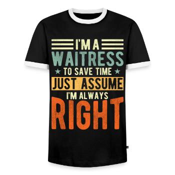 Waitress - Men's Ringer Shirt - black/white - Front - AI Model Female 172 light (172cm) & AI Model Male 178 light (178cm)