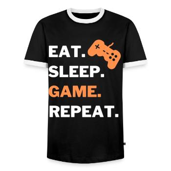 eat sleep game repeat gamer Tshirt - Männer Kontrast-T-Shirt - Schwarz/Weiß - Vorne - AI Model Female 172 light (172cm) & AI Model Male 178 light (178cm)