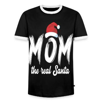Christmas Mom the real Santa - Men's Ringer Shirt - black/white - Front - AI Model Female 172 light (172cm) & AI Model Male 178 light (178cm)
