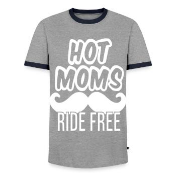Hot Moms Ride Free Cougar Bait Moustache Drôle - T-shirt contrasté Homme - gris/marine  - Devant - AI Model Female 172 light (172cm) & AI Model Male 178 light (178cm)