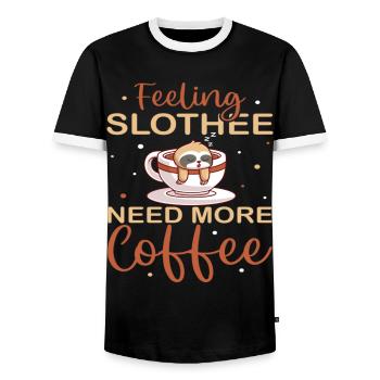 Feeling Slothee Need More Coffee - Men's Ringer Shirt - black/white - Front - AI Model Female 172 light (172cm) & AI Model Male 178 light (178cm)