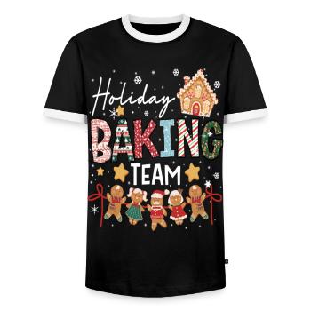 Holiday Baking Team Christmas Gingerbread Family - Men's Ringer Shirt - black/white - Front - AI Model Female 172 light (172cm) & AI Model Male 178 light (178cm)