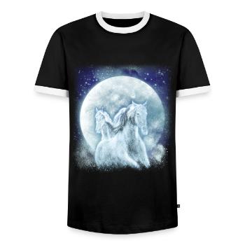Chevaux blancs au clair de lune cheval d’équitation - T-shirt contrasté Homme - noir/blanc - Devant - AI Model Female 172 light (172cm) & AI Model Male 178 light (178cm)