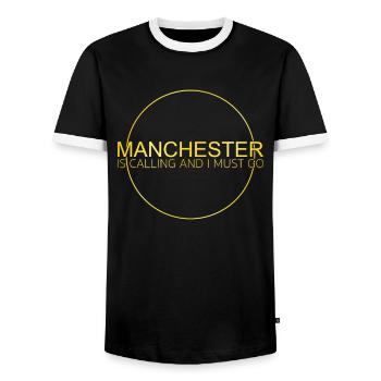 Manchester Spruch - Männer Kontrast-T-Shirt - Schwarz/Weiß - Vorne - AI Model Female 172 light (172cm) & AI Model Male 178 light (178cm)
