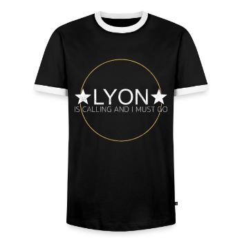 Dicton lyonnais - T-shirt contrasté Homme - noir/blanc - Devant - AI Model Female 172 light (172cm) & AI Model Male 178 light (178cm)