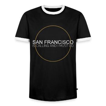 San Francisco Quote - Men's Ringer Shirt - black/white - Front - AI Model Female 172 light (172cm) & AI Model Male 178 light (178cm)