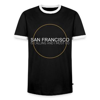 San Francisco Quote - Men's Ringer Shirt - black/white - Front - AI Model Female 172 light (172cm) & AI Model Male 178 light (178cm)