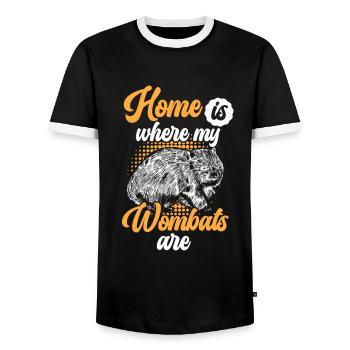Wombat is my home Marsupial Wombat - Men's Ringer Shirt - black/white - Front - AI Model Female 172 light (172cm) & AI Model Male 178 light (178cm)