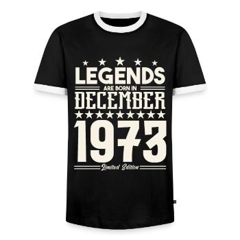 Legends Are Born In December 1973.Gift anniversary - T-shirt contrasté Homme - noir/blanc - Devant - AI Model Female 172 light (172cm) & AI Model Male 178 light (178cm)