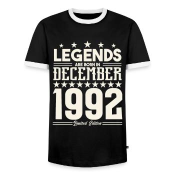 Legends Are Born In December 1992.Gift anniversary - Men's Ringer Shirt - black/white - Front - AI Model Female 172 light (172cm) & AI Model Male 178 light (178cm)