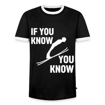 If you know you can ski - Men's Ringer Shirt - black/white - Front - AI Model Female 172 light (172cm) & AI Model Male 178 light (178cm)