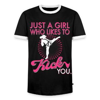 Karate Mma Kick Box Taekwondo Frauen Karate Kick - Männer Kontrast-T-Shirt - Schwarz/Weiß - Vorne - AI Model Female 172 light (172cm) & AI Model Male 178 light (178cm)