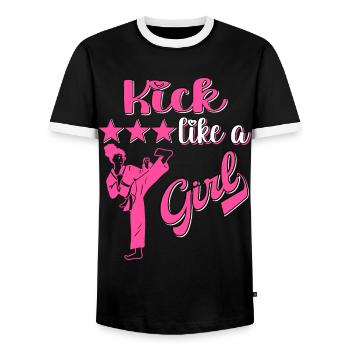 Karate Taekwondo Mädchen Frauen Karate Kick - Männer Kontrast-T-Shirt - Schwarz/Weiß - Vorne - AI Model Female 172 light (172cm) & AI Model Male 178 light (178cm)