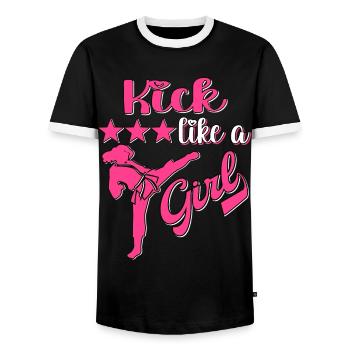 Karate Taekwondo Mädchen Frauen Karate Kick - Männer Kontrast-T-Shirt - Schwarz/Weiß - Vorne - AI Model Female 172 light (172cm) & AI Model Male 178 light (178cm)