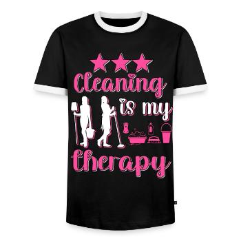 Housekeeper Maid Cleaner - Men's Ringer Shirt - black/white - Front - AI Model Female 172 light (172cm) & AI Model Male 178 light (178cm)