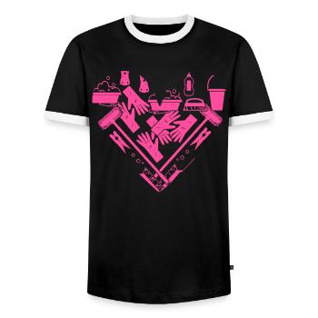 Femme de ménage Nettoyeuse - T-shirt contrasté Homme - noir/blanc - Devant - AI Model Female 172 light (172cm) & AI Model Male 178 light (178cm)