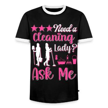 Housekeeper Maid Cleaner - Men's Ringer Shirt - black/white - Front - AI Model Female 172 light (172cm) & AI Model Male 178 light (178cm)