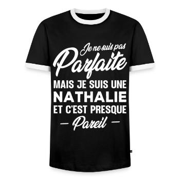 Pas parfaite mais je suis Nathalie - T-shirt contrasté Homme - noir/blanc - Devant - AI Model Female 172 light (172cm) & AI Model Male 178 light (178cm)