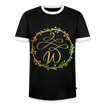 Monogram, letter W, calligraphy ornament - Men's Ringer Shirt - black/white - Front - AI Model Female 172 light (172cm) & AI Model Male 178 light (178cm)