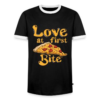 L'amour à la première bouchée, Pizzaiolo Pizza Chef - T-shirt contrasté Homme - noir/blanc - Devant - AI Model Female 172 light (172cm) & AI Model Male 178 light (178cm)