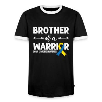 Brother Of A Warrior, Schleife Downsyndrom - Männer Kontrast-T-Shirt - Schwarz/Weiß - Vorne - AI Model Female 172 light (172cm) & AI Model Male 178 light (178cm)