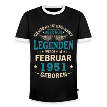 Alle Menschen Sind Gleich Geboren Februar 1951 - Männer Kontrast-T-Shirt - Schwarz/Weiß - Vorne - AI Model Female 172 light (172cm) & AI Model Male 178 light (178cm)