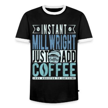 Millwright Coffee Quote - Men's Ringer Shirt - black/white - Front - AI Model Female 172 light (172cm) & AI Model Male 178 light (178cm)