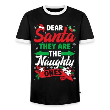 Joyeux Père Noël Costume Joyeux Noël - T-shirt contrasté Homme - noir/blanc - Devant - AI Model Female 172 light (172cm) & AI Model Male 178 light (178cm)