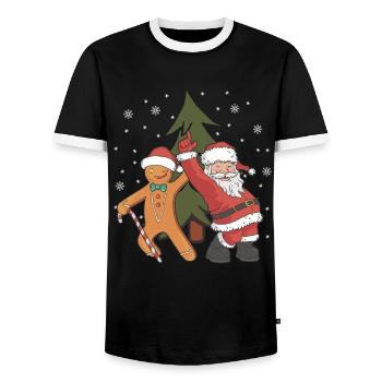 Joyeux Père Noël Costume Joyeux Noël - T-shirt contrasté Homme - noir/blanc - Devant - AI Model Female 172 light (172cm) & AI Model Male 178 light (178cm)