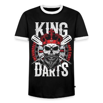 Retro Dart Motifs & Vintage Dartboard 180 Dart - Men's Ringer Shirt - black/white - Front - AI Model Female 172 light (172cm) & AI Model Male 178 light (178cm)